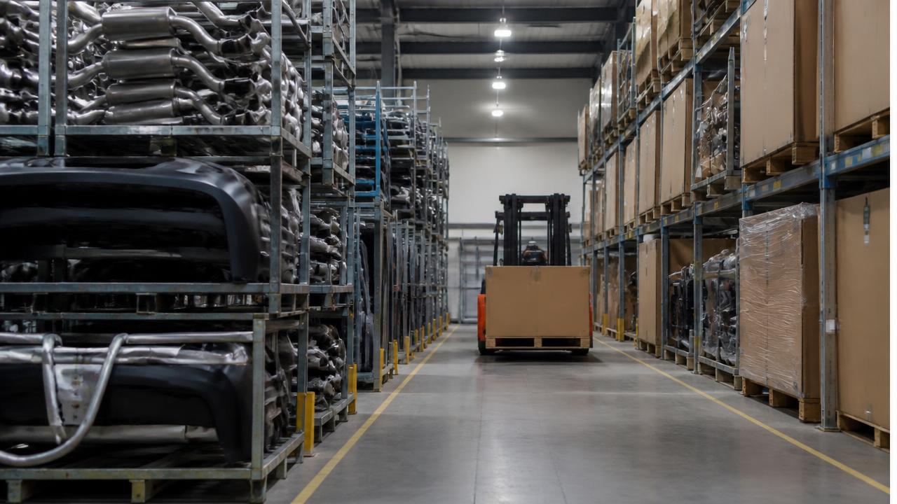 Automobilių dalių tara ir dėžės logistikos sandėlyje