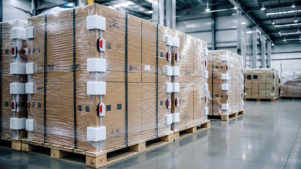 Elektronikos paletės su kampų apsaugomis ir smūgio indikatoriais