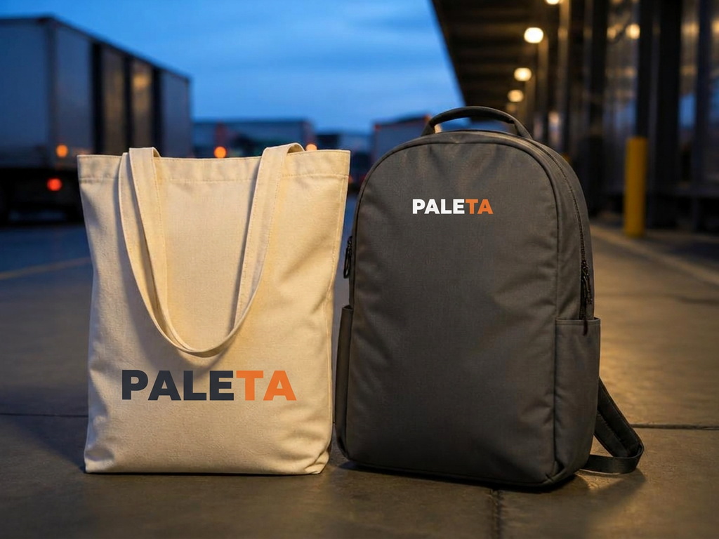Medžiaginis maišas ir grafito spalvos kuprinė su PALETA logotipu
